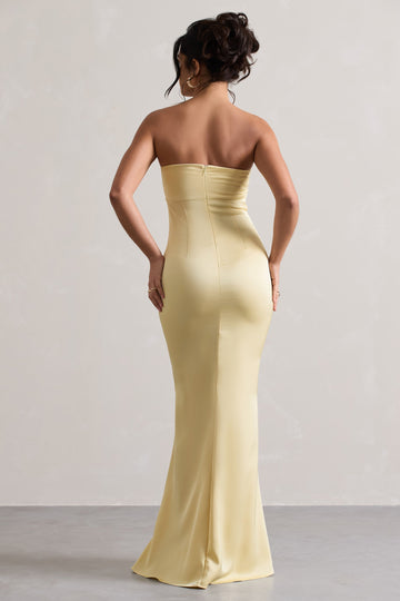 Colada Lemon Satin Pleated Bandeau Maxi Dress